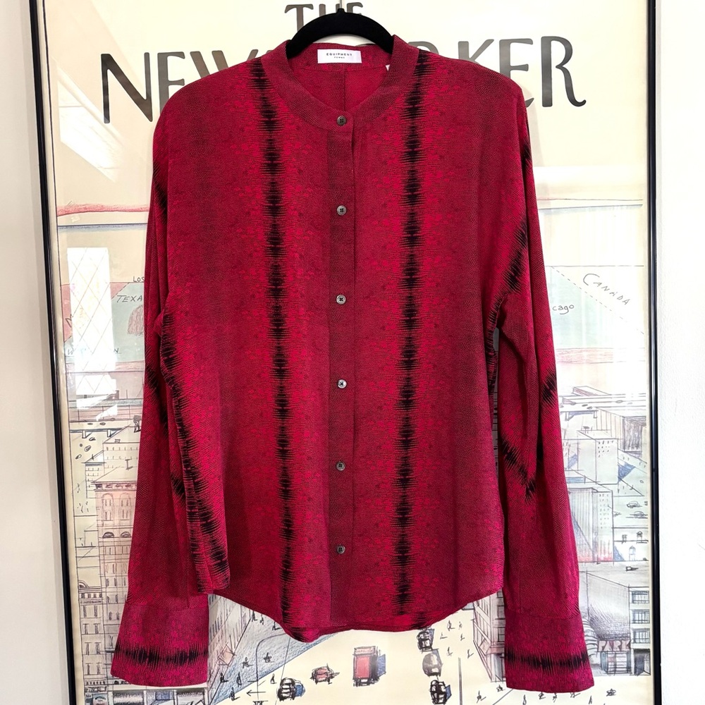 Equipment Red and Black Button-Down Silk Blouse - Picture 2 of 10